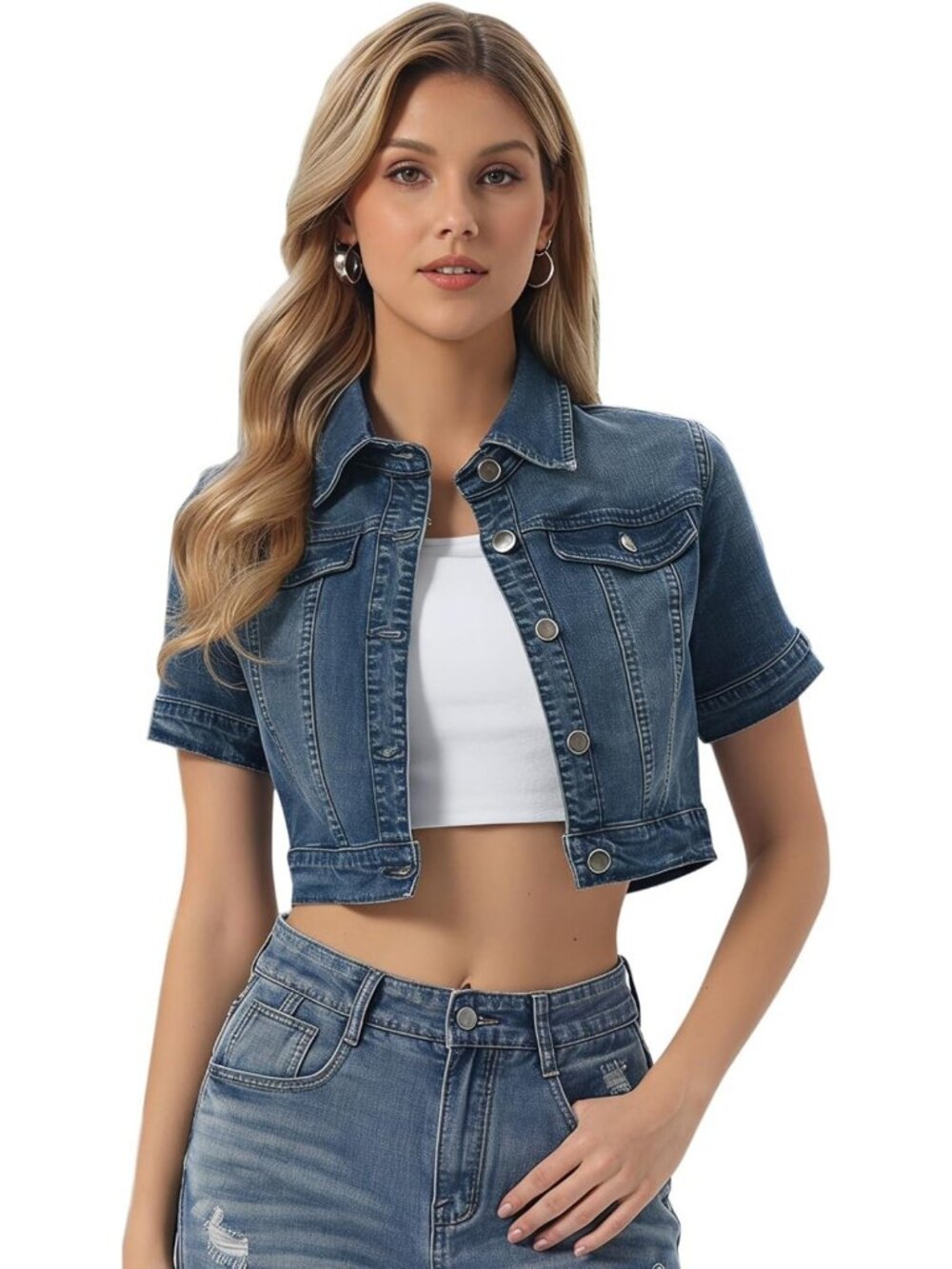Casual Cropped Denim Jacket for Women | Short Sleeve Jean Jacket | Stylish